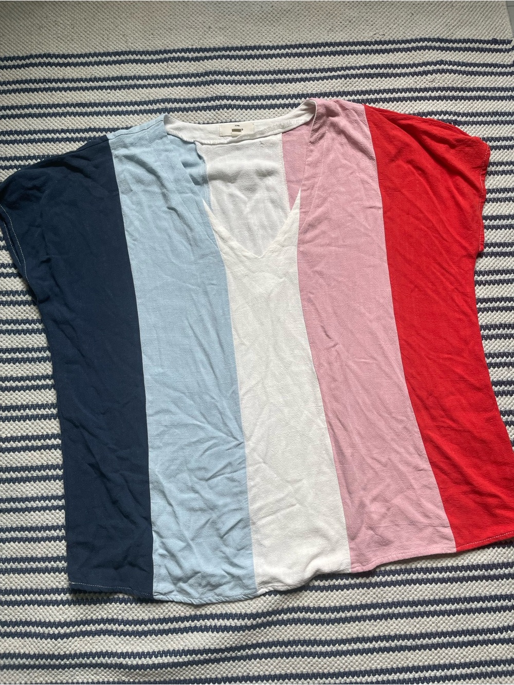 Striped Colorblock Tee - linen blend L